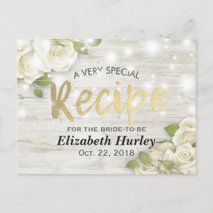 Wood Floral String Lights Bridal Shower Recipe Invitation Postcard