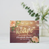 Wood Floral String Lights Bridal Shower Recipe Invitation Postcard (Standing Front)