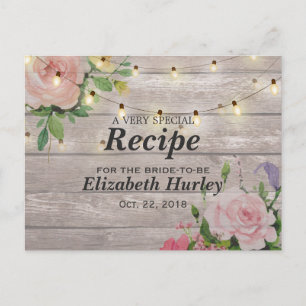 Wood Floral String Lights Bridal Shower Recipe Invitation Postcard