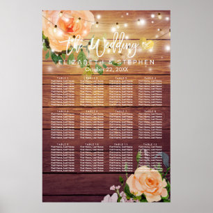 Wood Floral String Lights Wedding Seating Chart