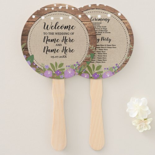 Wood Floral Wedding Programme Flowers Hand Fan