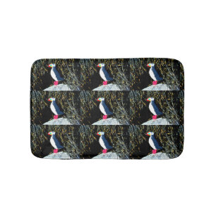 wood folk art atlantic puffins bath mat