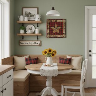 Wood frame and star square wall clock