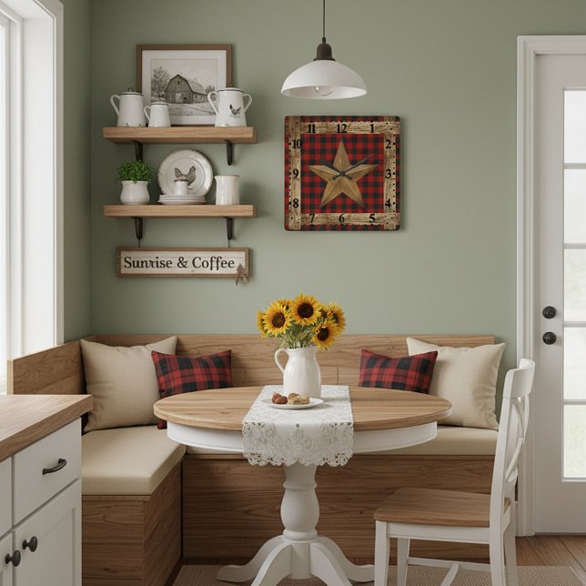 Wood frame and star square wall clock (Creator Uploaded)