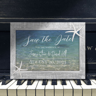 Wood Framed Starfish Beach Wedding Save the Date Announcement Postcard