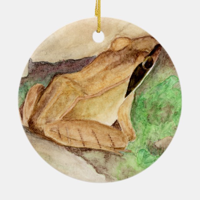Wood Frog Watercolor Ceramic Ornament (Back)