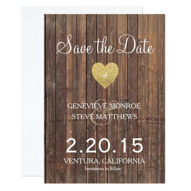 Wood Glitter Save The Date Announcements Invites