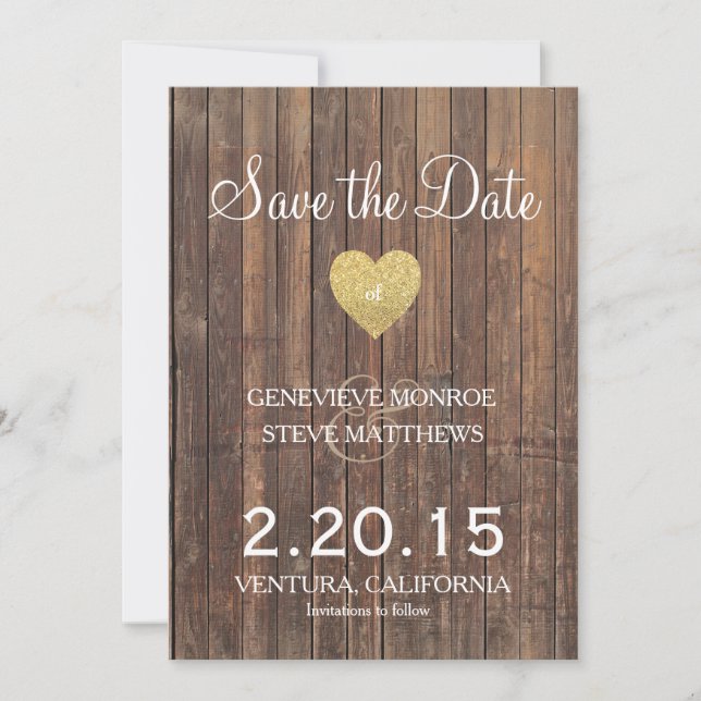 Wood Glitter Save the Date Announcements Invites (Front)