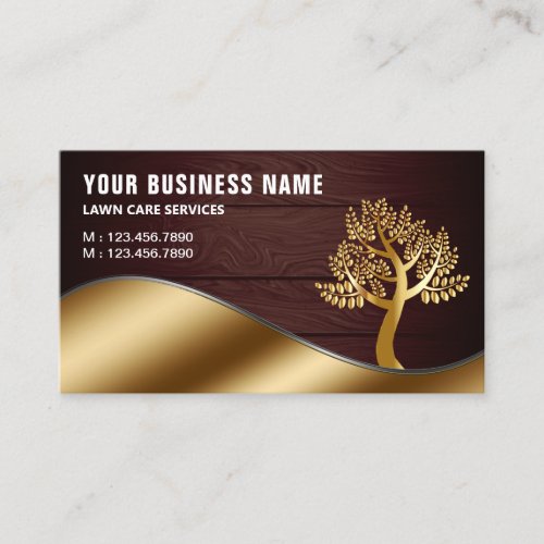 Wood Gold Tree Gardening Landscaping Lawn Care Business Card
