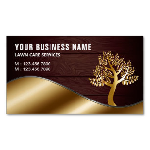 Wood Gold Tree Gardening Landscaping Lawn Care Business Card Magnet