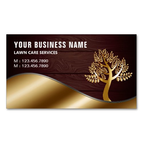Wood Gold Tree Gardening Landscaping Lawn Care Business Card Magnet