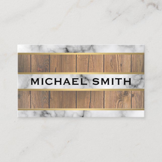 Wood Gold Trim Texture Stripes Business Card (Front)