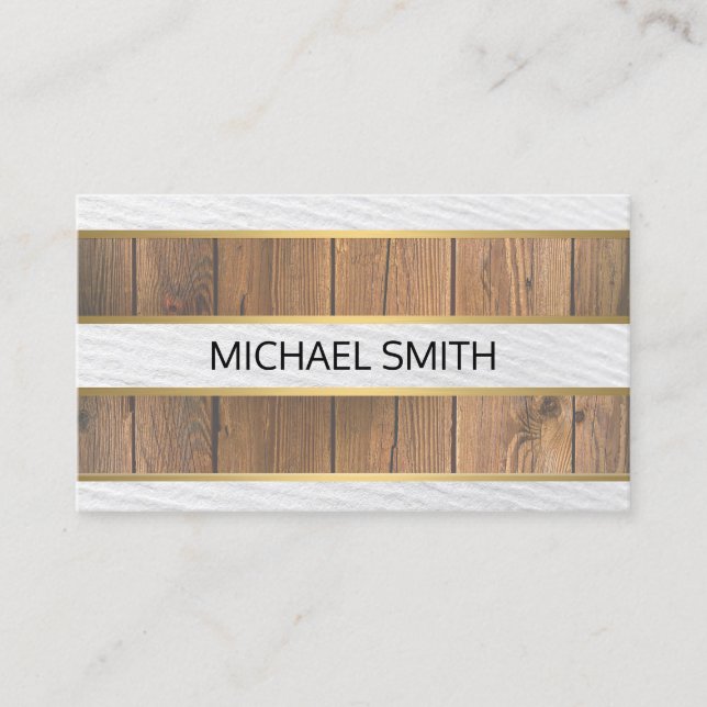Wood Gold Trim Texture Stripes Business Card (Front)