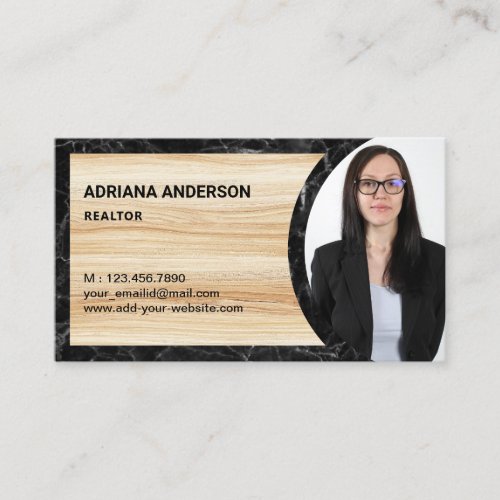 Wood Grain and Marble Real Estate Photo Realtor Business Card
