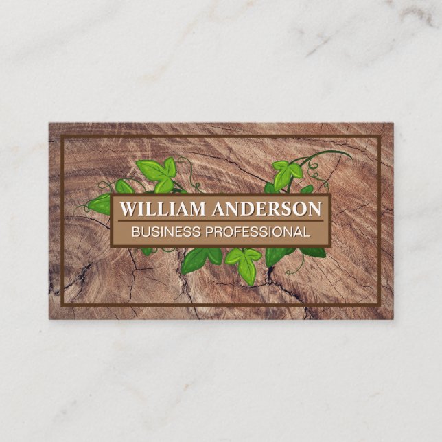 Wood Grain and Vines Business Card (Front)
