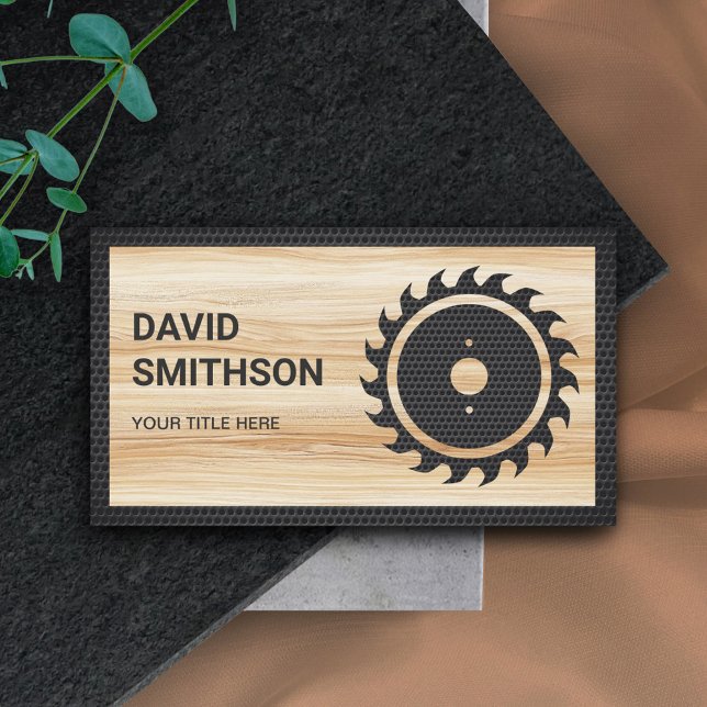 Wood Grain Black Circular Saw Handyman Carpenter Business Card (Creator Uploaded)