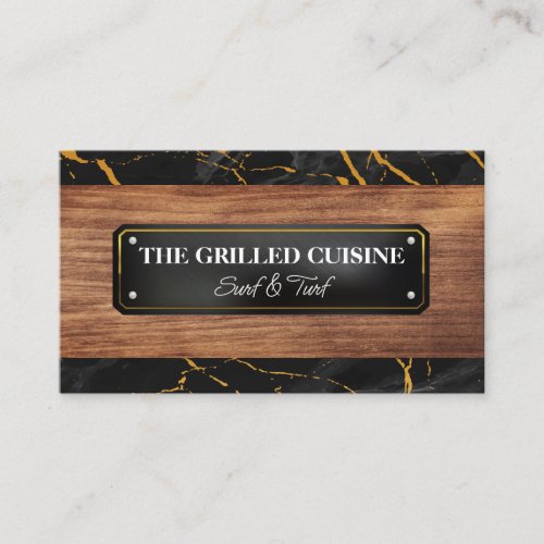 Wood Grain  Black Gold Marble  Lux Business Card