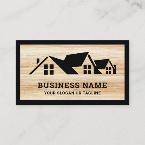 Wood Grain Black House Roofing Construction Roofer Business Card