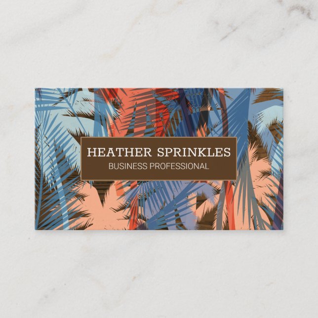 Wood Grain Border | Palm Trees Business Card (Front)