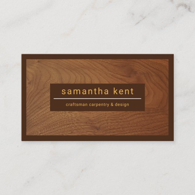 Wood Grain Brown Border Carpentry Business Card (Front)