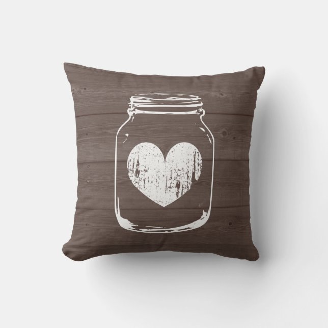 Wood grain country chic mason jar throw pillow (Front)
