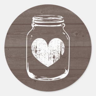 Wood grain country chic mason jar wedding stickers