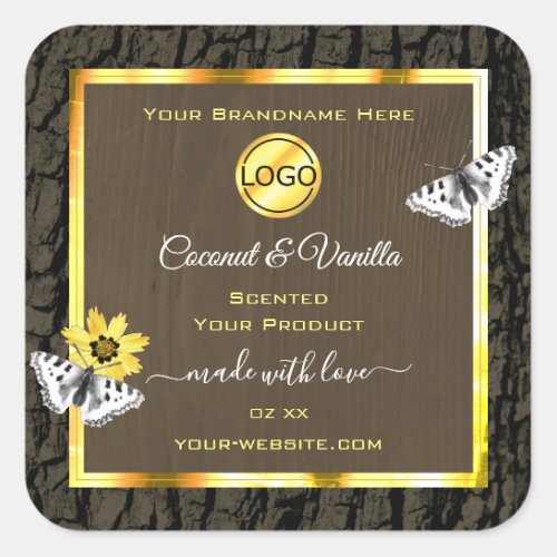 Wood Grain Dark Brown Gold Product Labels Add Logo