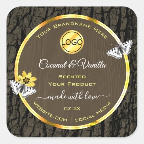 Wood Grain Dark Brown Gold Product Labels Add Logo