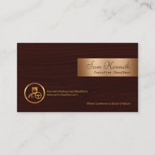 Wood Grain Faux Red Gold Plate Chauffeur Business Card