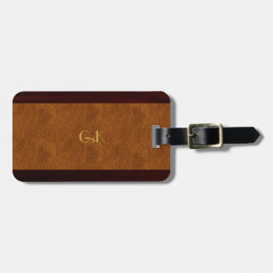 Wood Grain Gold Monogram Leather Luggage Tag