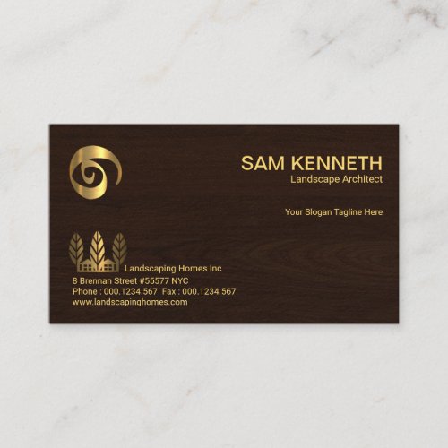 Wood Grain Gold Sun Trees Landscaping Business Card