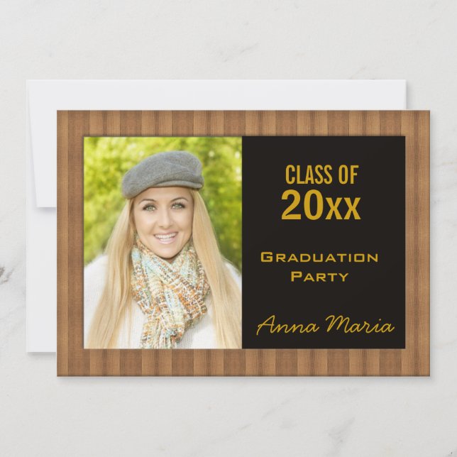Wood Grain Graduation Party Photo Invitation (Front)
