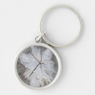 Wood Grain Gray Pine Tree Stump Photo Art 2 Keychain