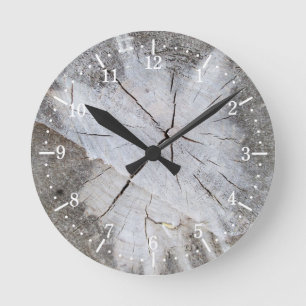 Wood Grain Gray Pine Tree Stump Photo Art 2 Round Clock