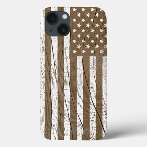 Wood Grain Grunge American Flag iPhone 13 Case