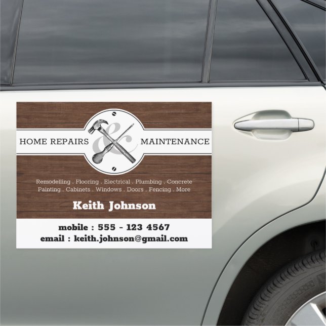 Wood Grain Handyman Construction Rustic Vintage  Car Magnet (In Situ)