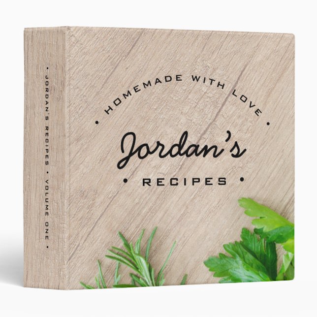 Wood Grain Homemade with love Custom Recipe 3 Ring Binder (Front/Spine)