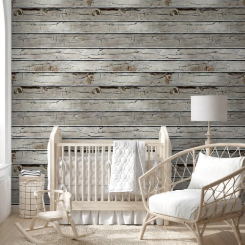 Wood grain limewash white brown horizontal pattern wallpaper 