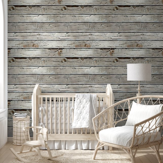 Wood grain limewash white brown horizontal pattern wallpaper  (Kids)