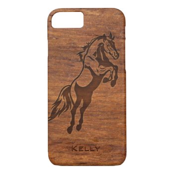 Wood Grain Look Horse Overlay Your Name Iphone 8/7 Case by CustomizedCreationz at Zazzle