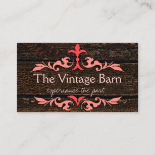 Wood Grain Look - Vintage Peach Scrolls Business Card