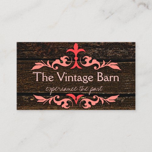 Wood Grain Look _ Vintage Peach Scrolls Business Card