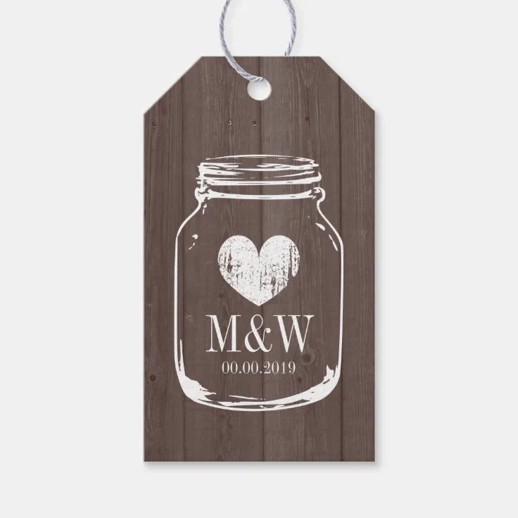 Wood grain mason jar gift tags for wedding favors | Zazzle