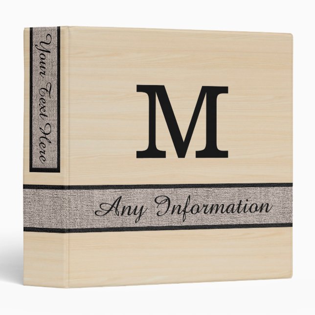 Wood Grain Monogram Modern Burlap Binder (Front/Spine)
