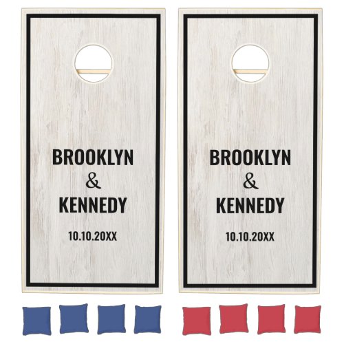 Wood Grain Mr And Mrs Bride Groom Couple Newlywed Cornhole Set