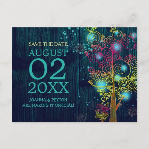 Wood Grain Navy Blue Wedding Save the Date Announcement Postcard