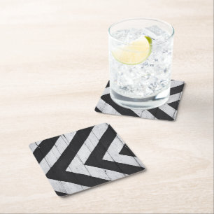 Wood Grain Painted Black and White Pattern Square Paper Coaster