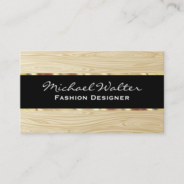 Wood Grain Pattern | Gold Trim Business Card (Front)