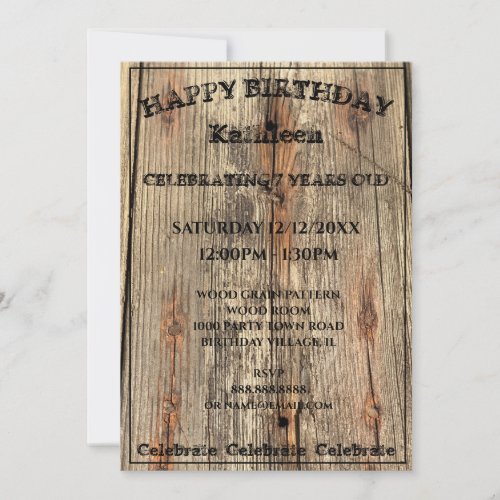 WOOD GRAIN PATTERN PHOTO YUKON BIRTHDAY INVITATION