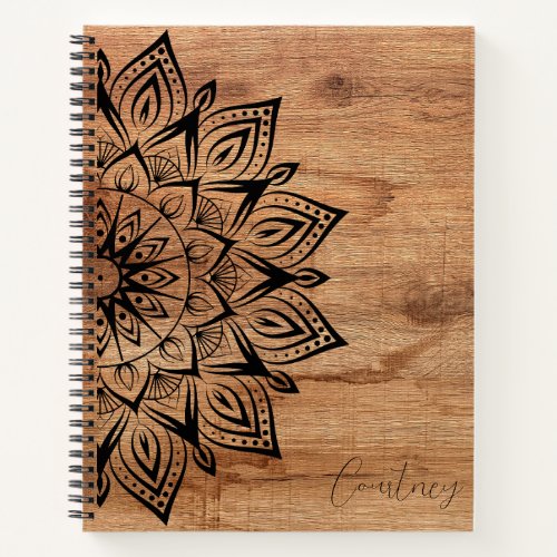 Wood Grain Personalized Mandala Spiral Notebook